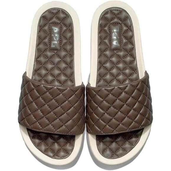 $220 New APL Lusso Leather Slides - Chocolate - 8 - Picture 1 of 11